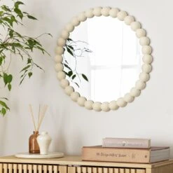 Habitat Beaded Round Wall Mirror - White - 50x50cm -Habitat 1182941 R Z001C