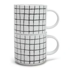 Habitat Grid Set Of 4 Mugs - White -Habitat 1402944 R Z002A
