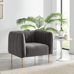Habitat Lola Velvet Armchair - Charcoal -Habitat 1930825 R Z001C