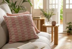 Habitat Checker Board Cushion - White & Pink - 43x43cm -Habitat 2714796 R Z001C