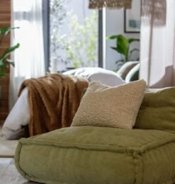 Habitat Faux Shearling Cushion - Oatmeal - 60X40cm -Habitat 3136782 R Z001C