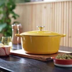 Habitat Global 5.3 Litre Cast Iron Casserole Dish - Yellow -Habitat 6609625 R Z002C