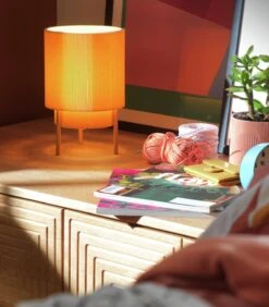 Habitat Mid Century Pleated Column Table Lamp - Yellow -Habitat 8180252 R Z002C