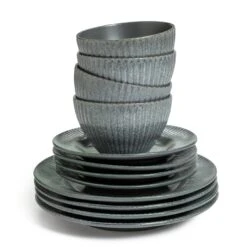 Habitat 12 Piece Stoneware Felicity Dinner Set - Blue -Habitat 9410251 R Z006A