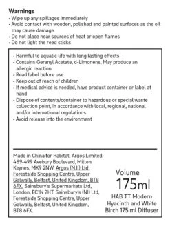 Habitat 175ml Ceramic Diffuser - Hyacinth And White Birch -Habitat 9415847 R Z010A