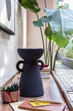 Habitat Large Ceramic Vase With Handles - Black -Habitat 9509131 R Z005C