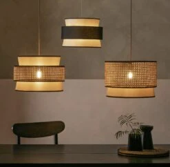 Habitat Ashi Rattan 40cm Shade - Natural & Black -Habitat 9519602 R Z002C