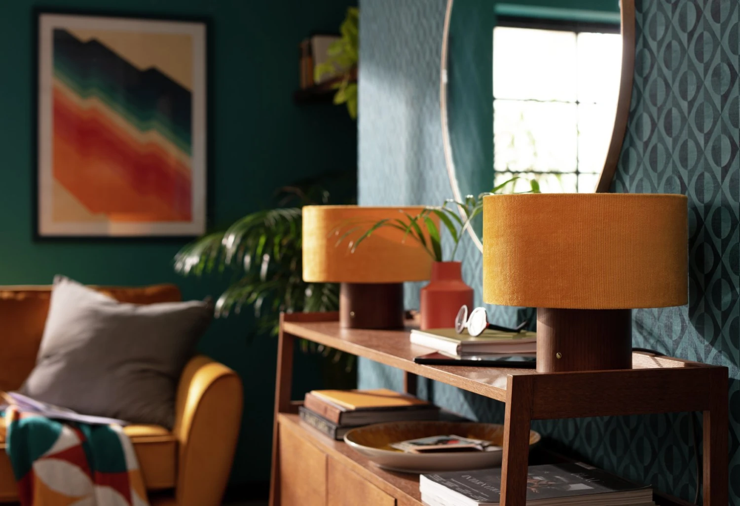 Habitat Corduroy Touch Table Lamp - Mustard & Walnut 6 Habitat Corduroy Touch Table Lamp - Mustard & Walnut - Image 4