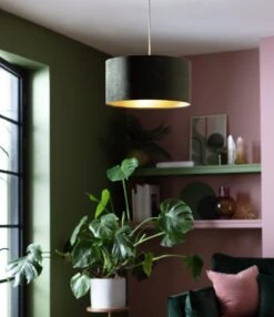 Habitat Gaia Velvet & Foil 40cm Drum Shade - Chive -Habitat 9602564 R Z002C