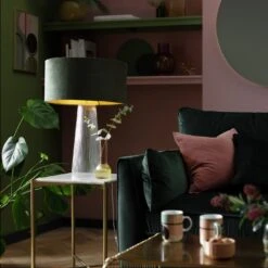 Habitat Gaia Velvet & Foil 40cm Drum Shade - Chive -Habitat 9602564 R Z003C