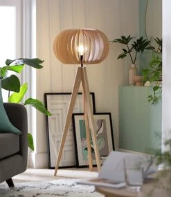 Habitat Achille Ash Wooden Tripod Floor Lamp - Oak -Habitat 9615489 R Z002C